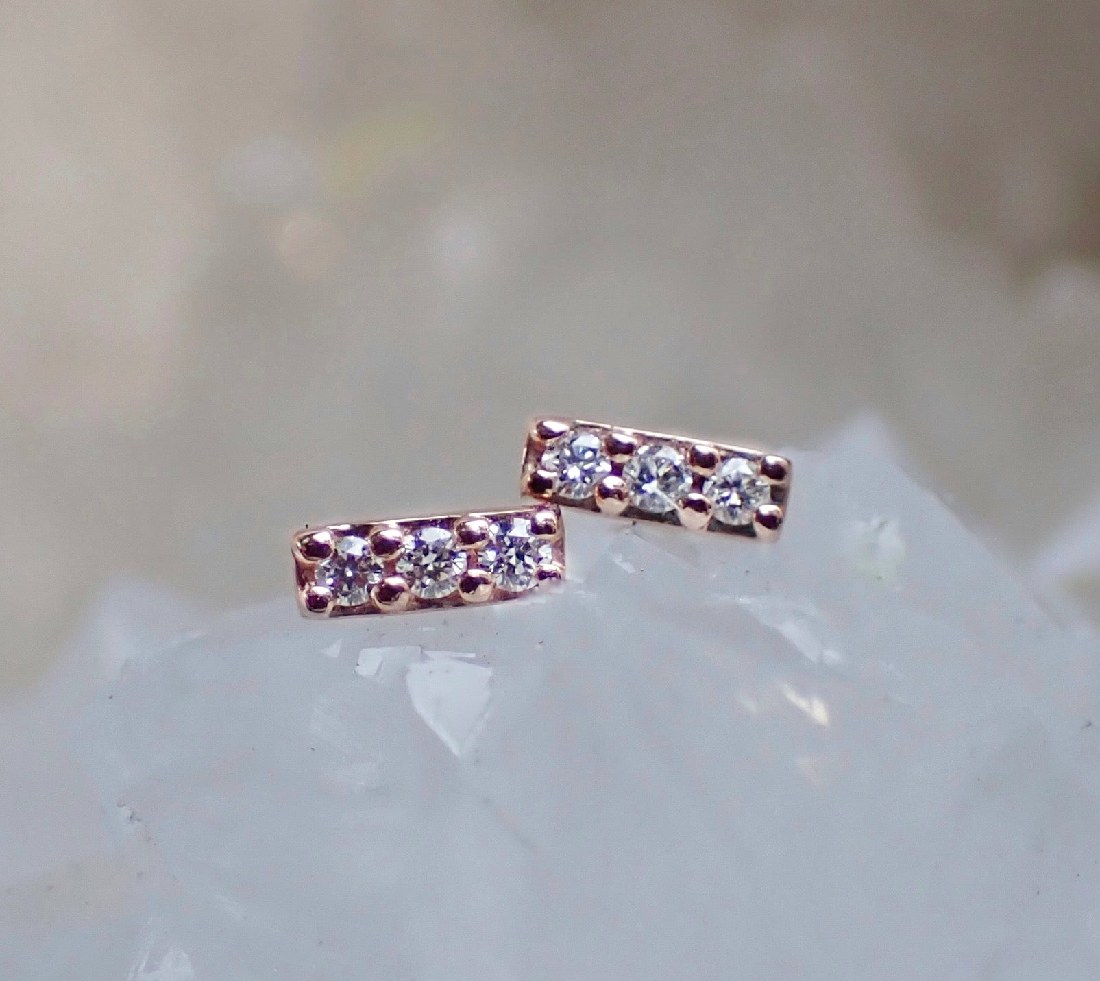 Diamond Pavé Bar Studs in Solid 14k Gold - mossNstone
