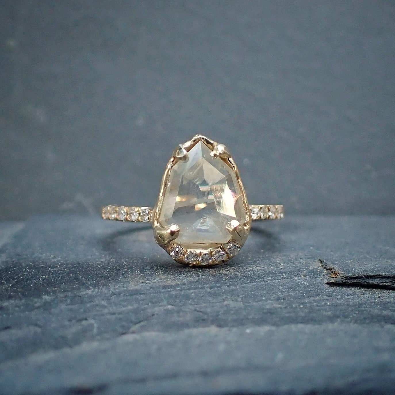 Shop rubover set 18ct gold 'oragami' shield cut diamond