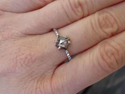 Custom: Kite Shape Salt and Pepper Diamond Ring - mossNstone