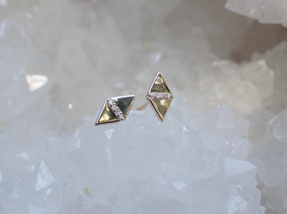 Geometric Diamond Pavé Studs, Solid 14k Gold - mossNstone