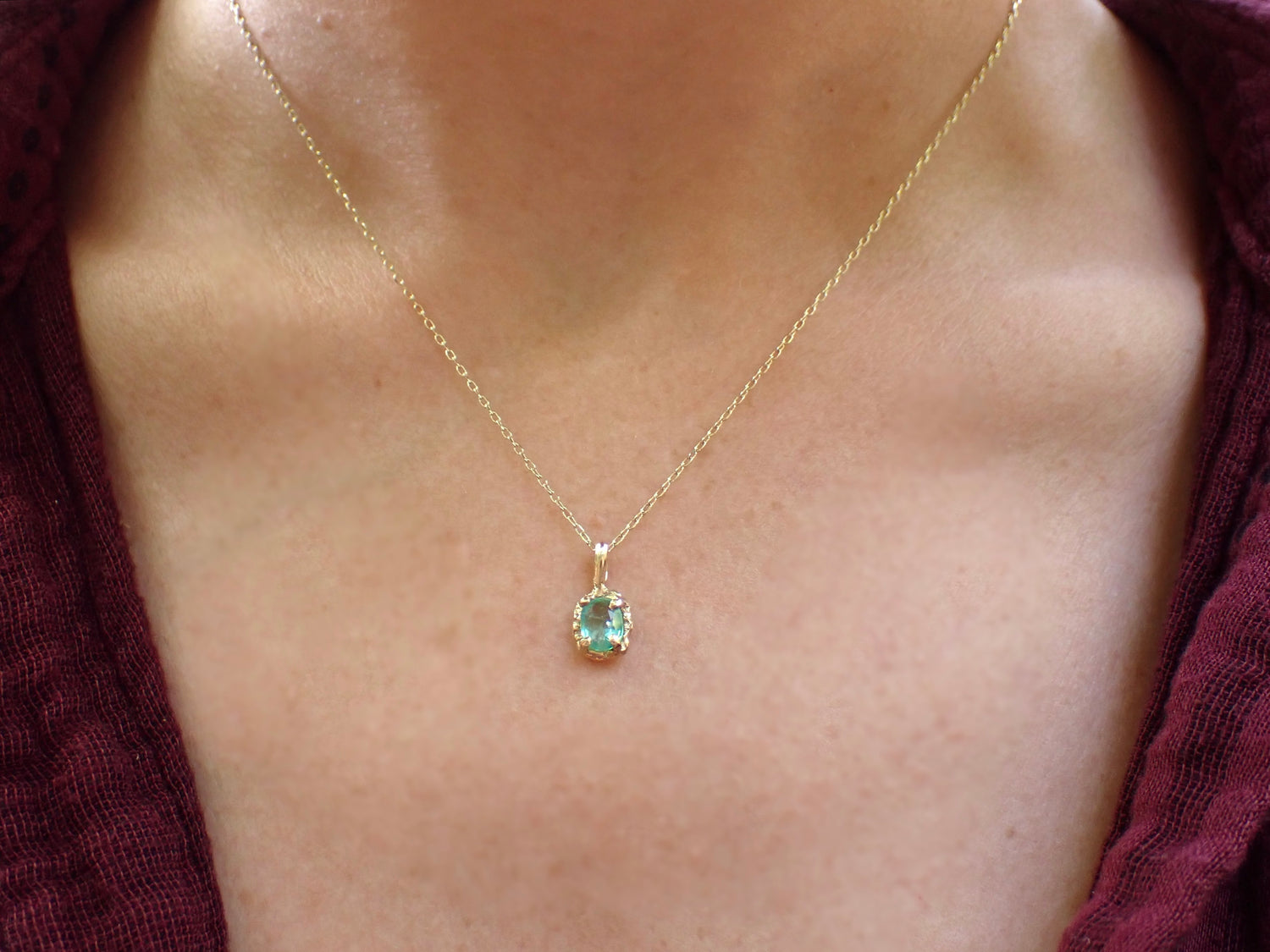14k Oval Emerald Necklace - Salt and Pepper Diamond Ring- mossNstone