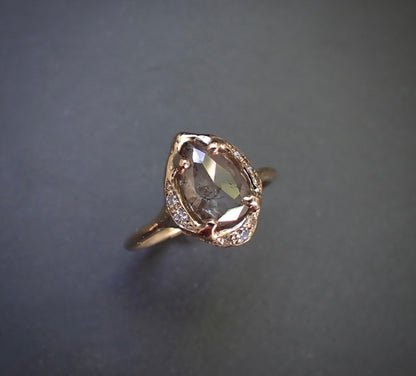 1.72ct Salt and Pepper Pear Diamond Ring in a Scattered Halo Setting - Salt and Pepper Diamond Ring- mossNstone