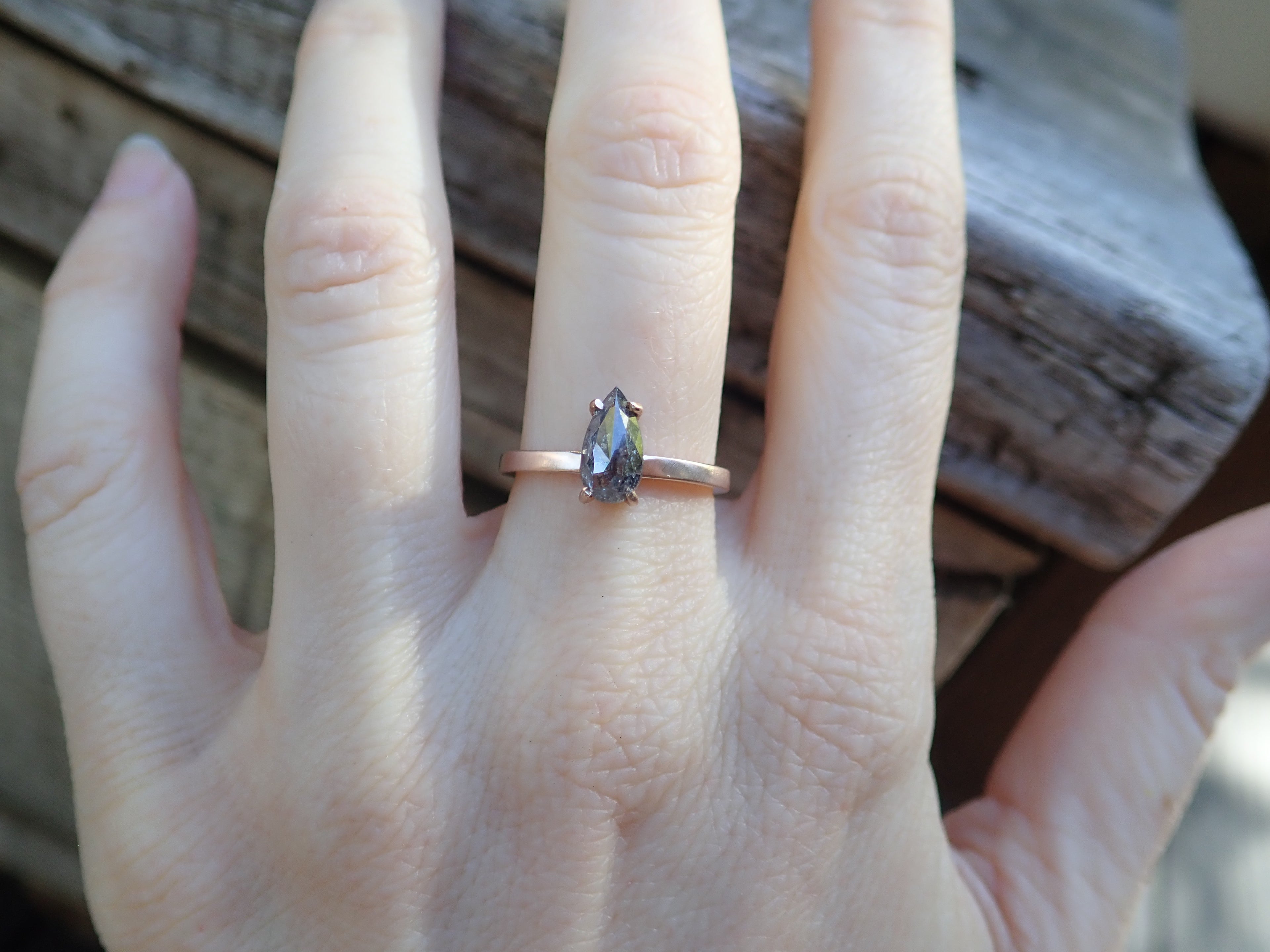 Ready to ship: Salt and Pepper diamond Ring 14k Rose Gold, Size 6 - Salt and Pepper Diamond Ring- mossNstone