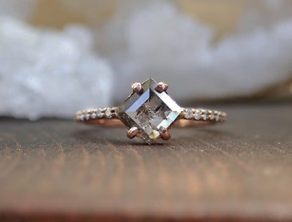 Custom: Kite Shape Salt and Pepper Diamond Ring - mossNstone