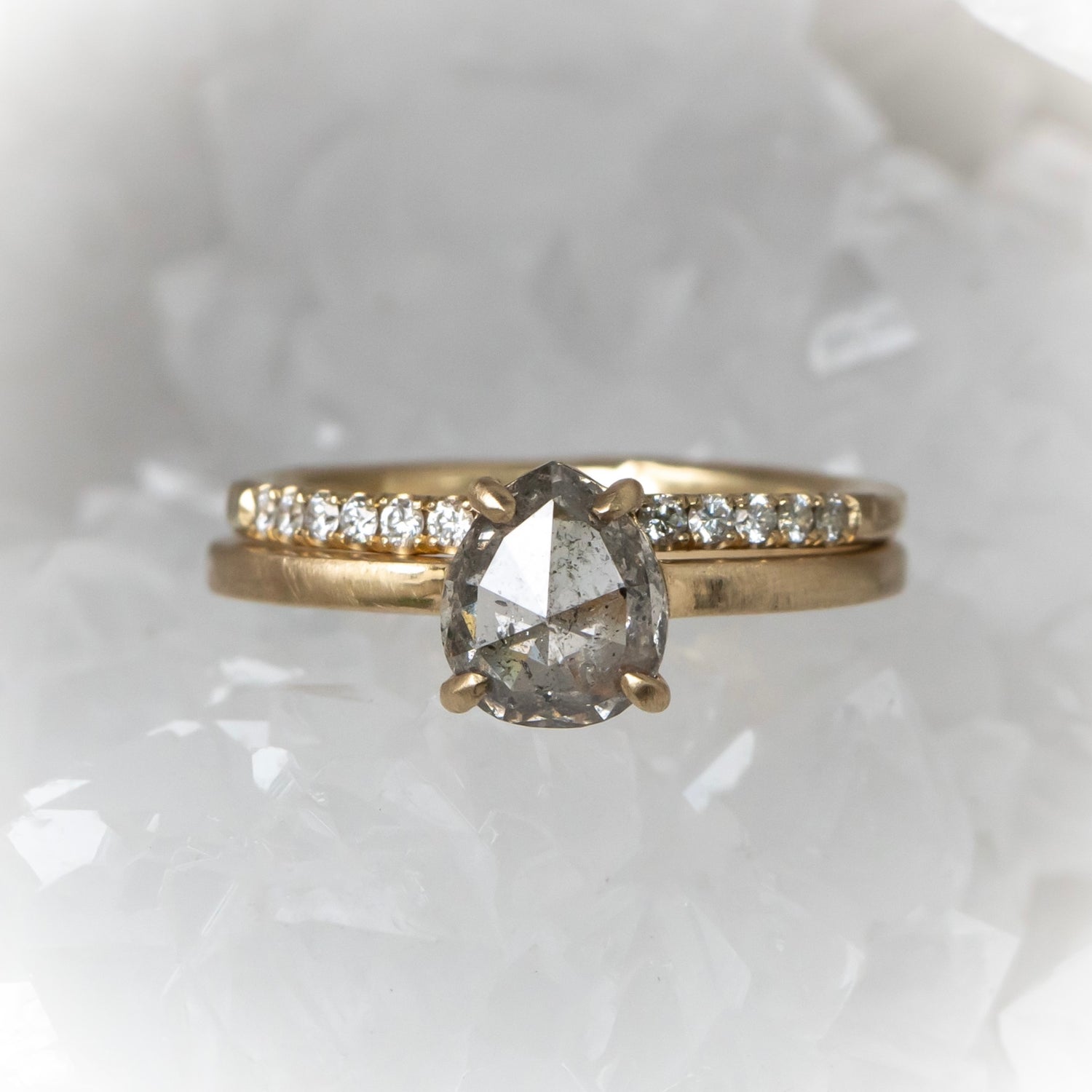 Ready to to ship: Salt and Pepper Pear Diamond Ring - Salt and Pepper Diamond Ring- mossNstone
