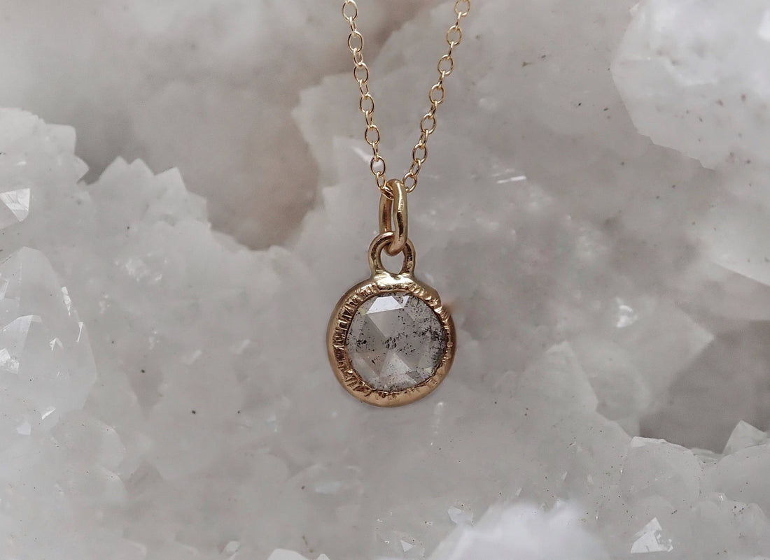 Rose Cut Diamond Pendant - Salt and Pepper Diamond Ring- mossNstone