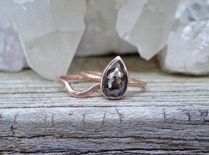 Custom: Pear Salt and Pepper Diamond Ring - mossNstone