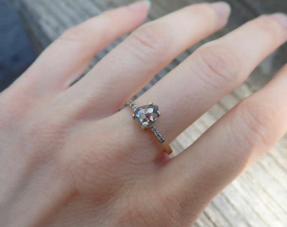 Ready to ship: Salt and Pepper Accent diamond Ring 14k Yellow Gold, Size 7 - mossNstone