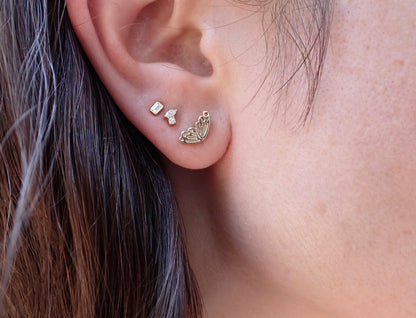 Baguette Diamond Stud Earrings, Solid 14k Gold - mossNstone