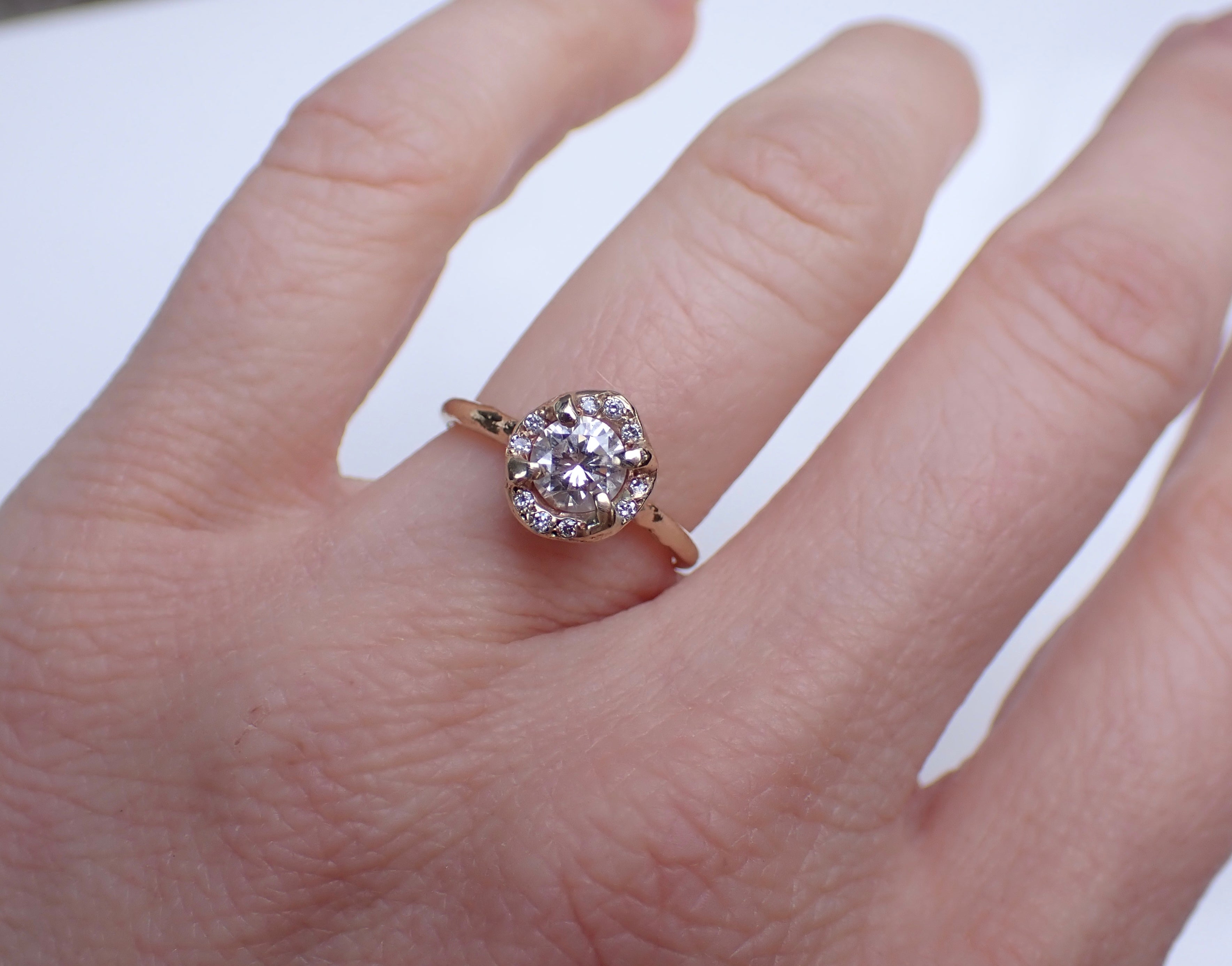 Half Carat GIA Diamond in a Molten Gold Halo Setting - mossNstone