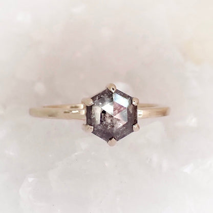 Ready to Ship: 6-prong Salt and Pepper Hexagon Diamond Ring