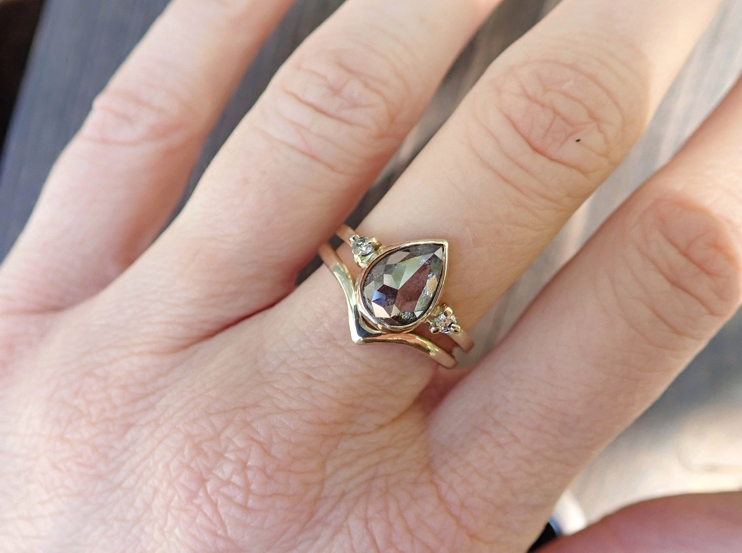 Custom: Pear Salt and Pepper Diamond Ring - mossNstone