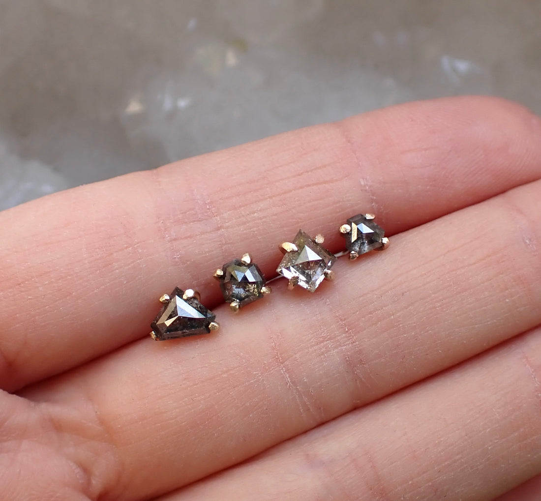Salt and Pepper Diamond Stud Singles - Salt and Pepper Diamond Ring- mossNstone