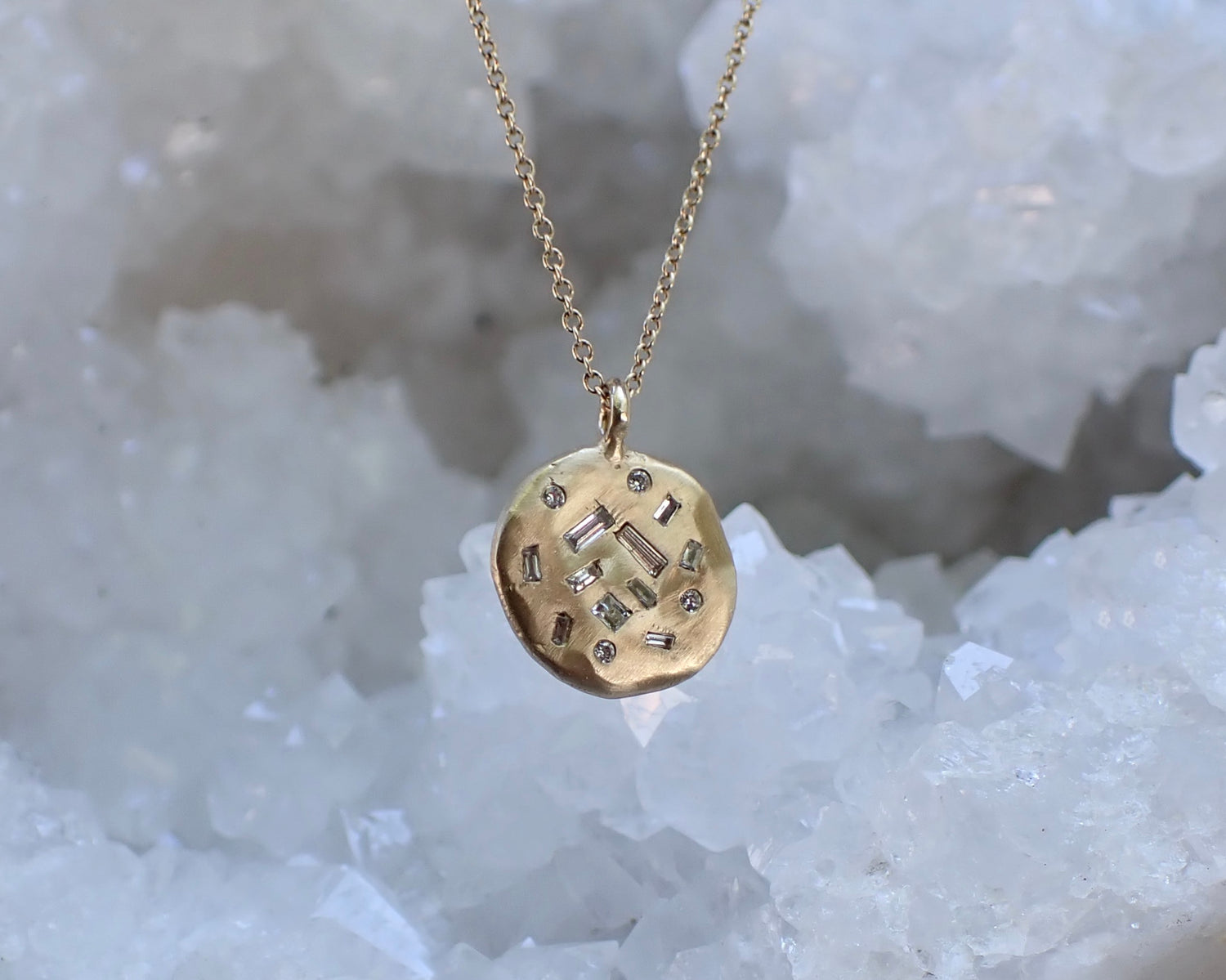 Scattered Diamond Solid Gold Coin Pendant - mossNstone