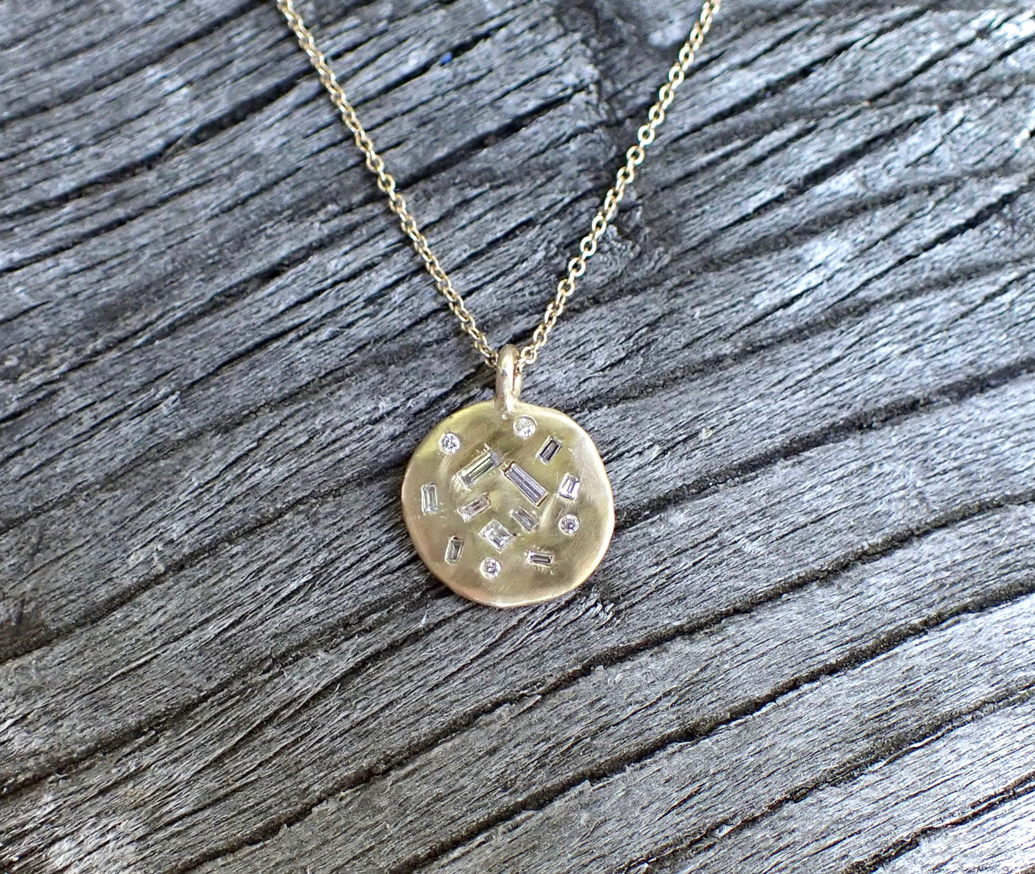 Scattered Diamond Solid Gold Coin Pendant - mossNstone