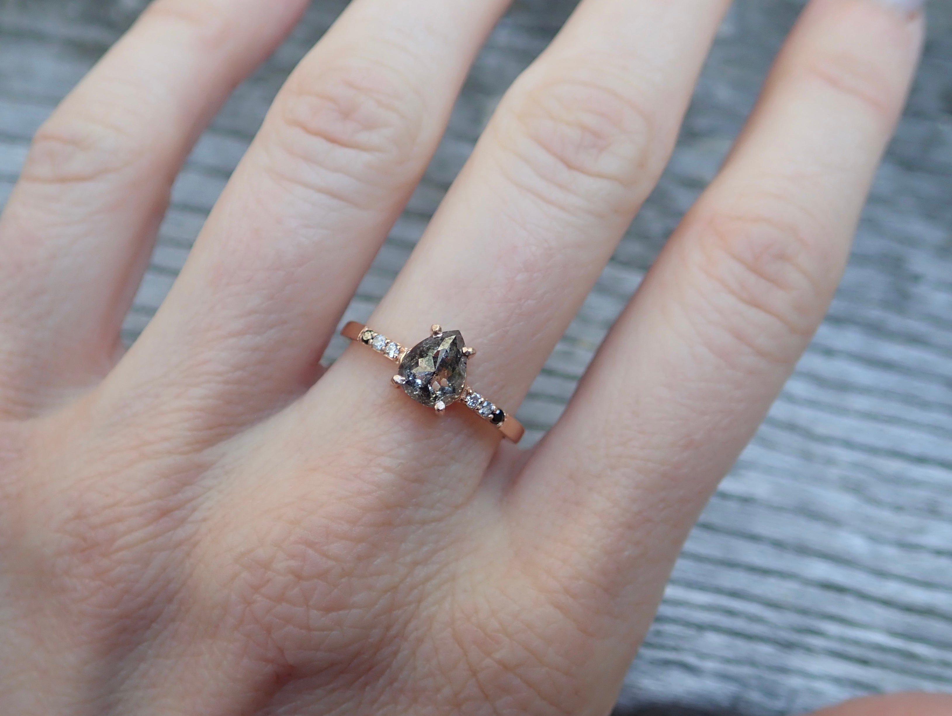 Salt and Pepper Ombre Accent Diamond ring 14k Rose Gold - mossNstone