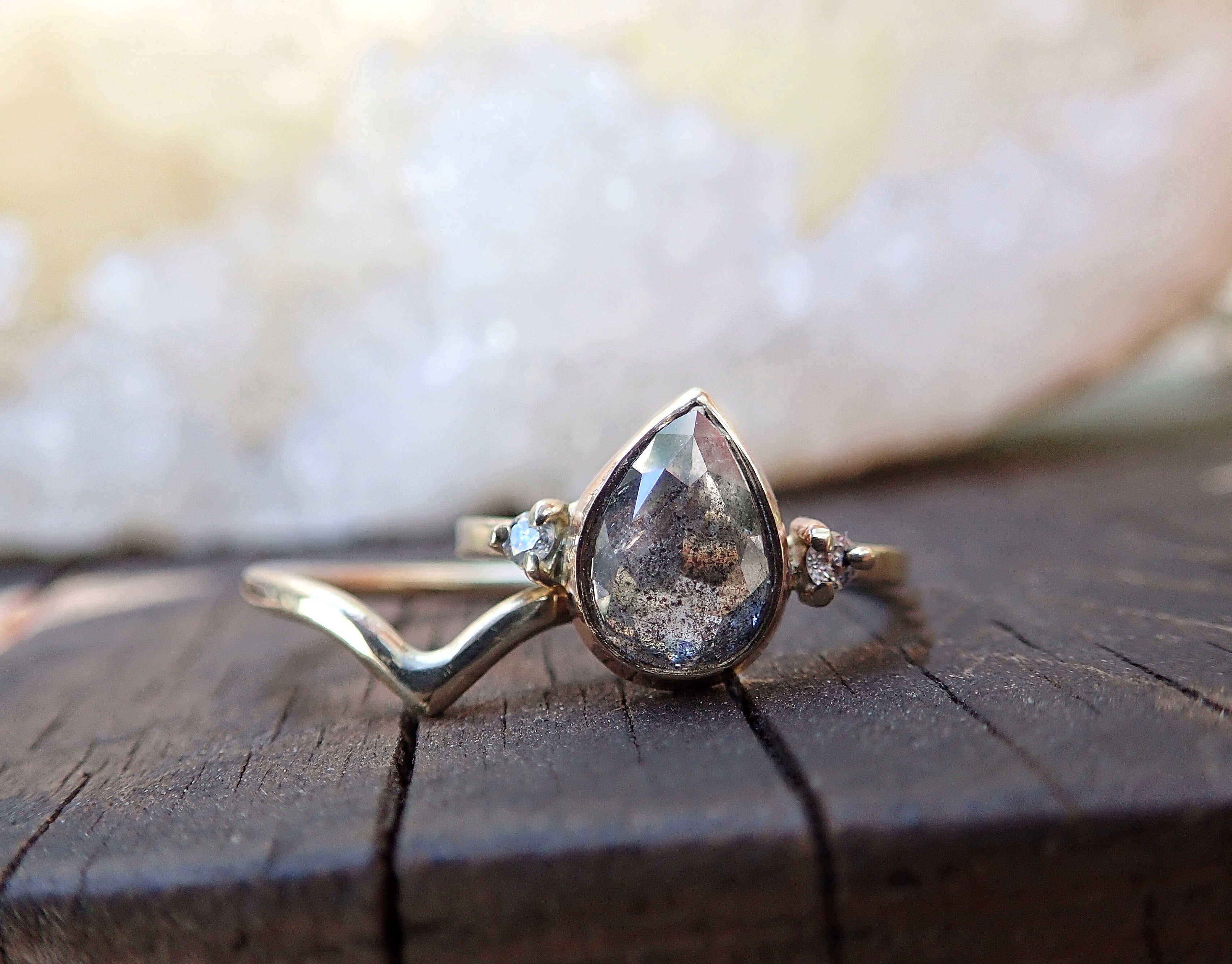 Custom: Pear Salt and Pepper Diamond Ring - mossNstone