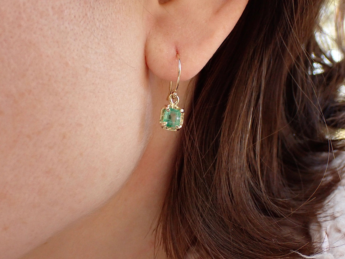 Natural Emerald Earrings - Salt and Pepper Diamond Ring- mossNstone