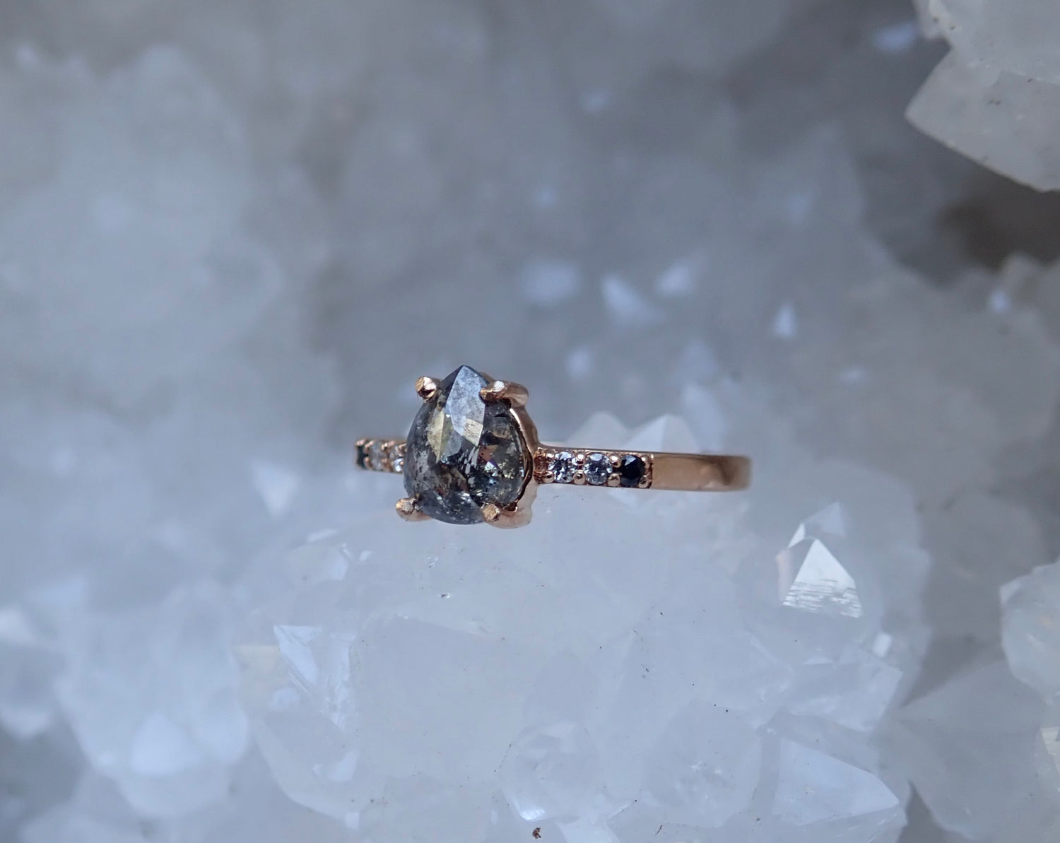 Salt and Pepper Ombre Accent Diamond ring 14k Rose Gold - mossNstone
