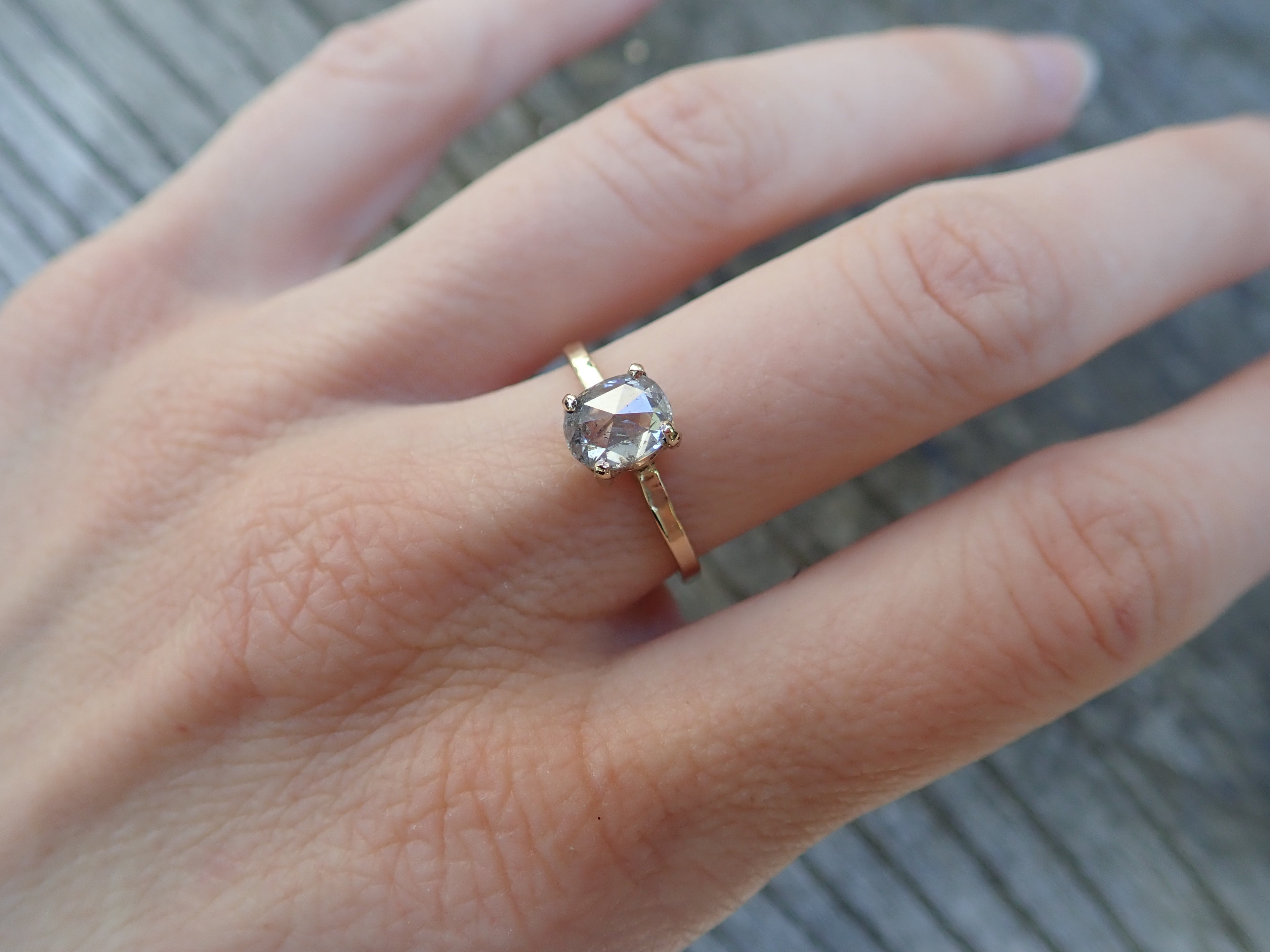 Custom: Cushion and Oval, Rose Cut Salt and Pepper Diamond Ring - mossNstone