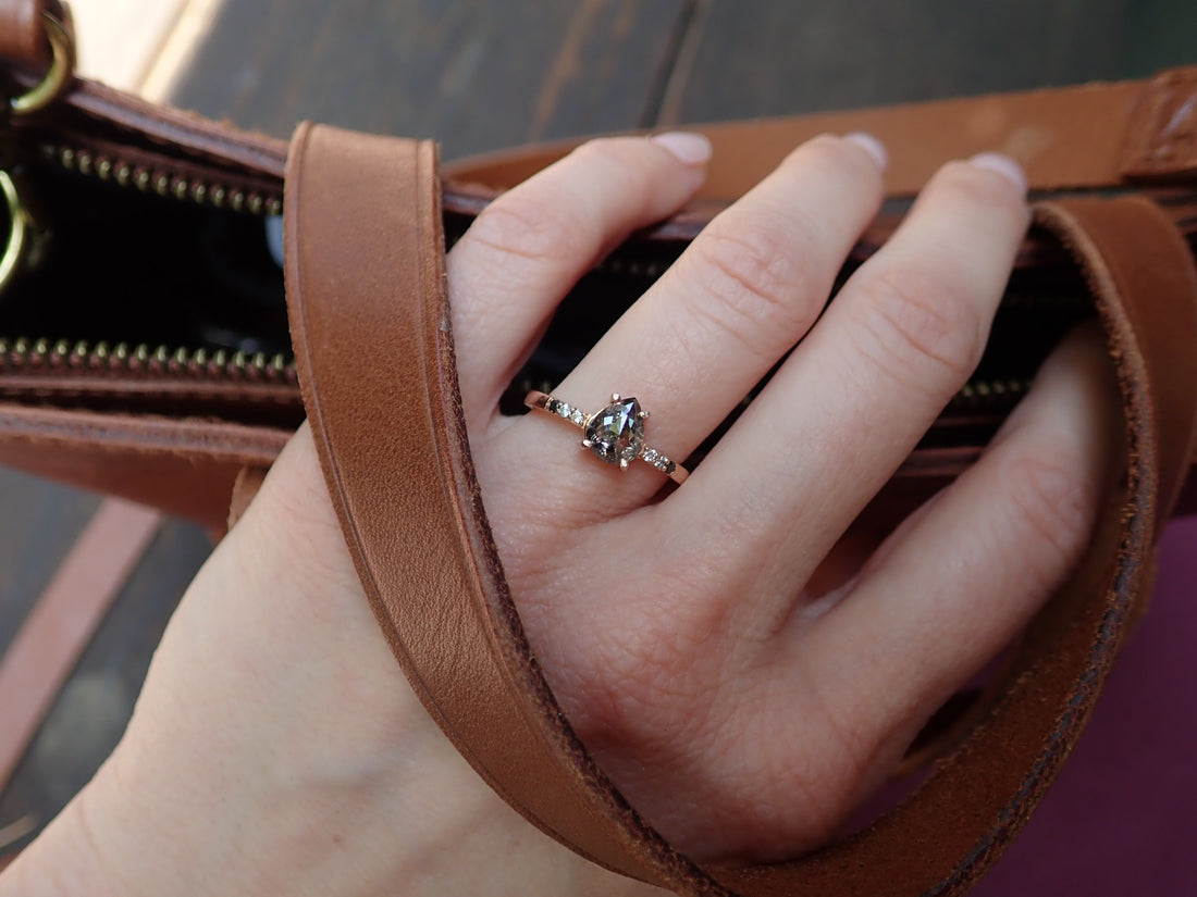 Salt and Pepper Ombre Accent Diamond ring 14k Rose Gold - mossNstone