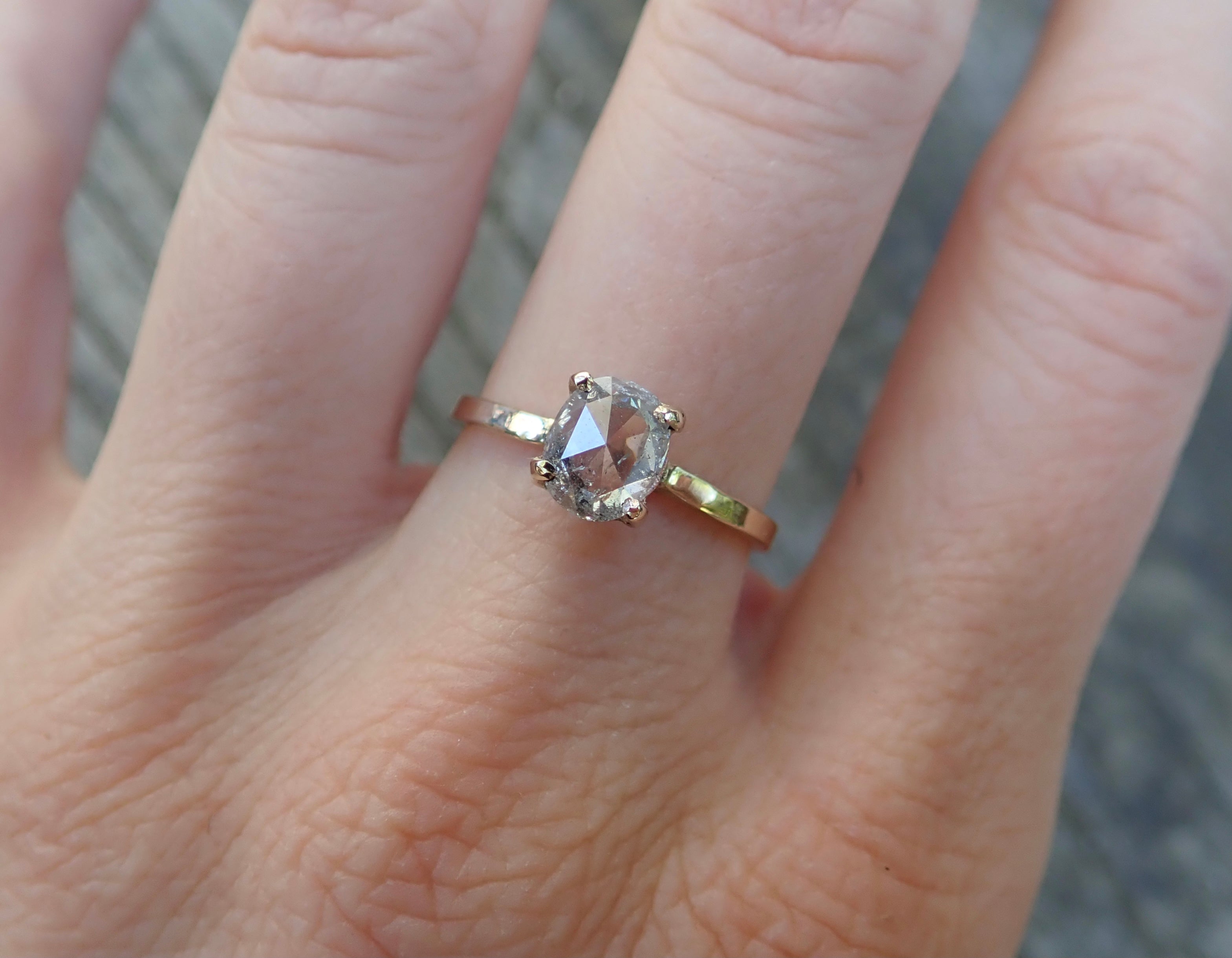 Custom: Cushion and Oval, Rose Cut Salt and Pepper Diamond Ring - mossNstone