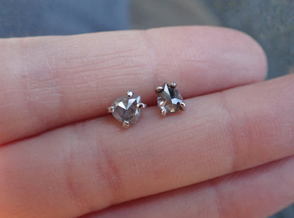 Custom Rose Cut Salt and Pepper Diamond Stud Earrings - mossNstone
