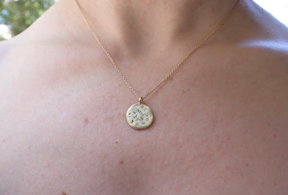 Scattered Diamond Solid Gold Coin Pendant - mossNstone