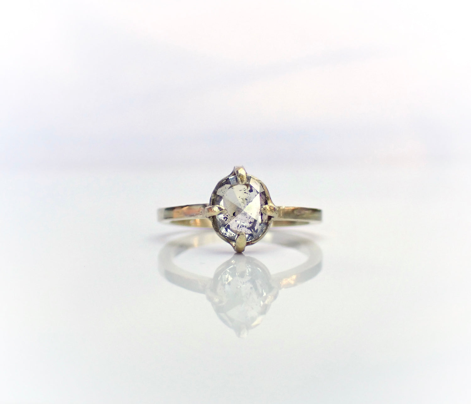 Salt and Pepper Solitaire Oval Diamond Ring - mossNstone