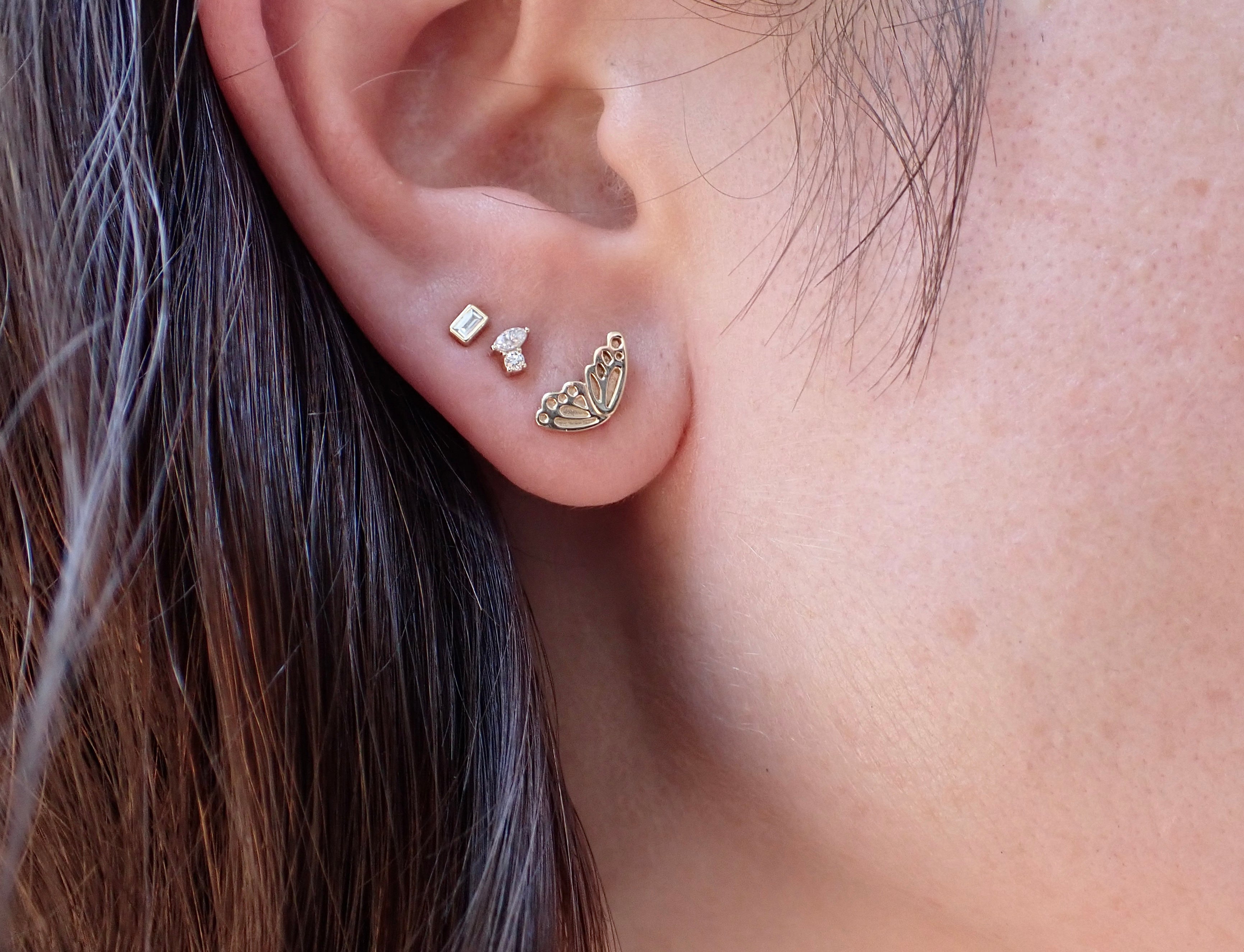 Tiny White Diamond Cluster Studs, Solid 14k Gold - mossNstone