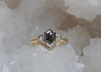 Ready to to Ship: Salt and Pepper Hexagon Diamond Ring 14k Yellow Gold, Size 6 - mossNstone