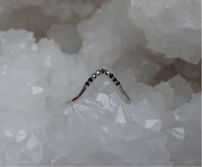 Diamond Accent Curved Wedding Band - Salt and Pepper Diamond Ring- mossNstone