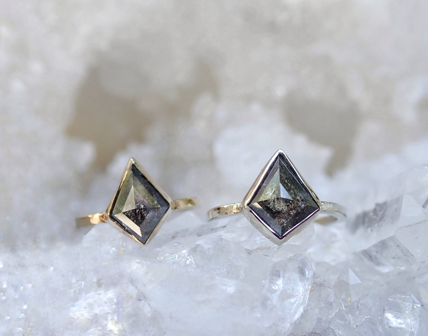 Custom: Kite Shape Salt and Pepper Diamond Ring - mossNstone