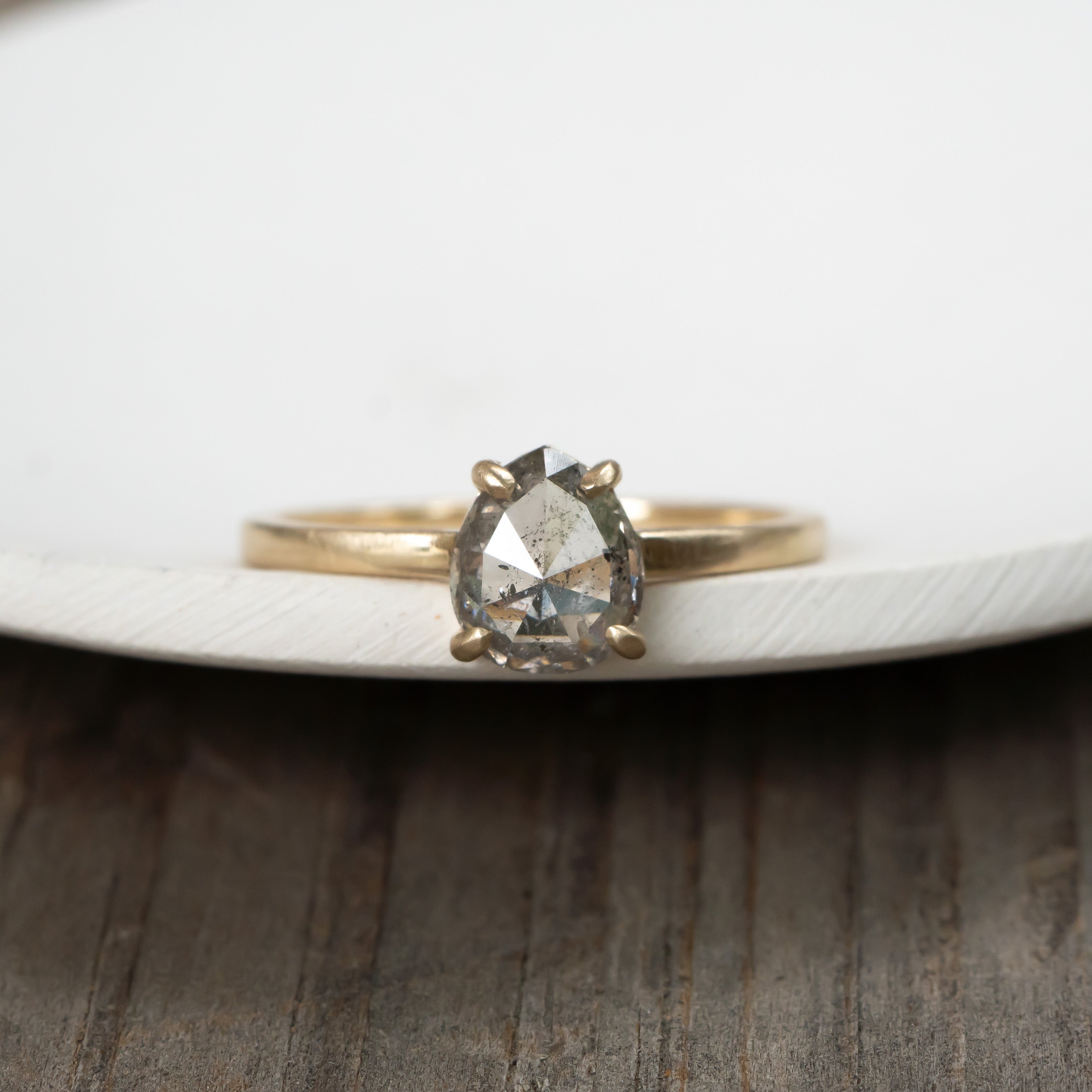 Ready to to ship: Salt and Pepper Pear Diamond Ring - Salt and Pepper Diamond Ring- mossNstone