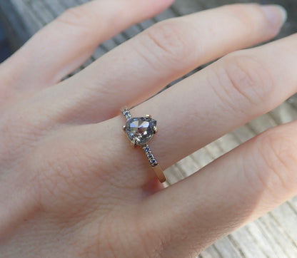 Ready to ship: Salt and Pepper Accent diamond Ring 14k Yellow Gold, Size 7 - mossNstone