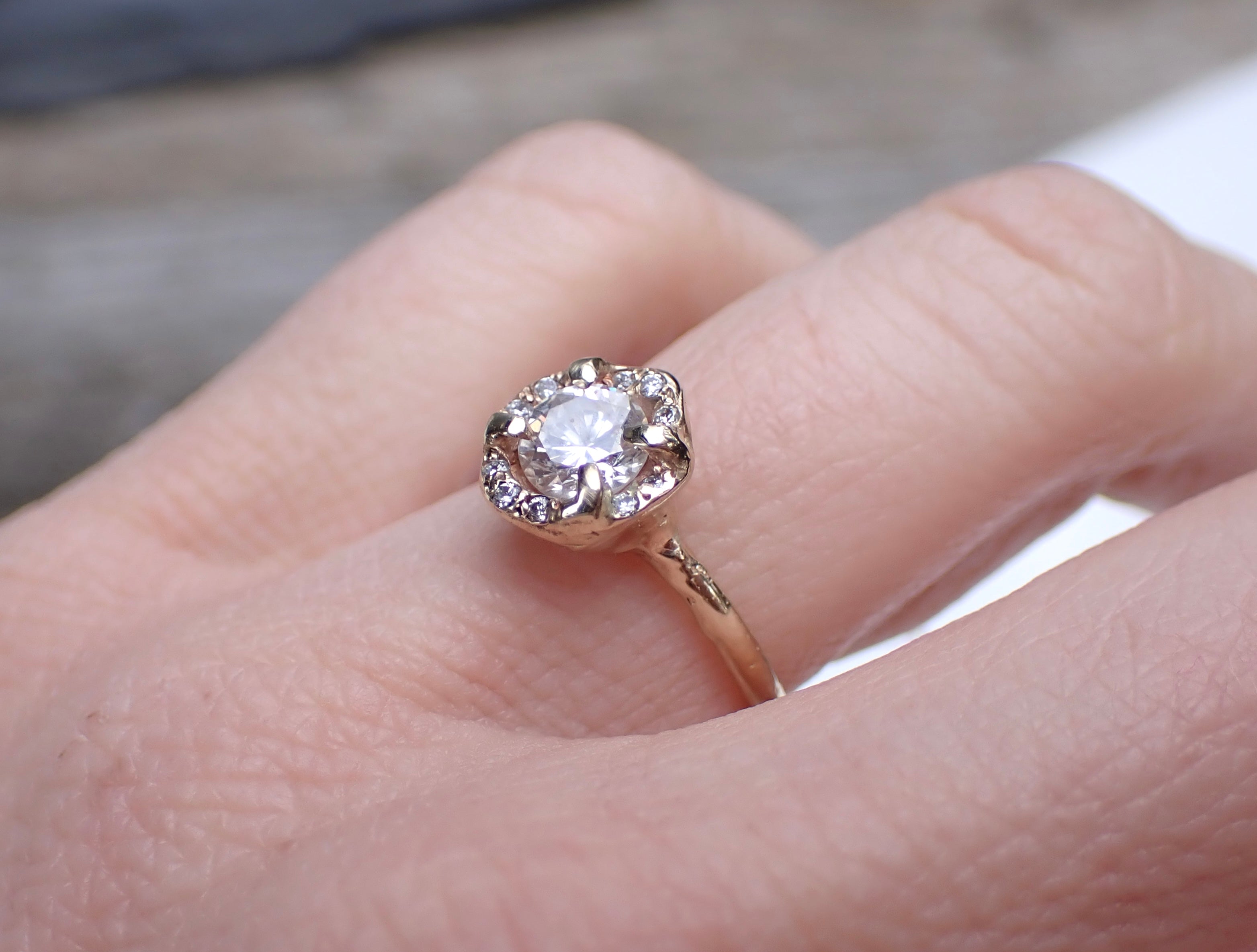 Half Carat GIA Diamond in a Molten Gold Halo Setting - mossNstone