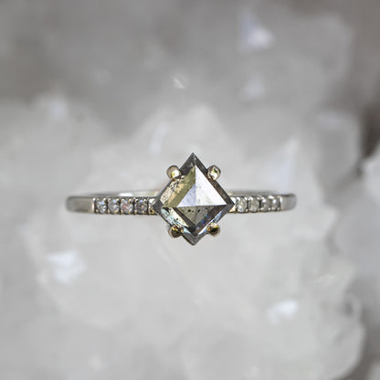 Ready to to ship: Salt and Pepper Kite Accent diamond Ring 14k White Gold, Size 7