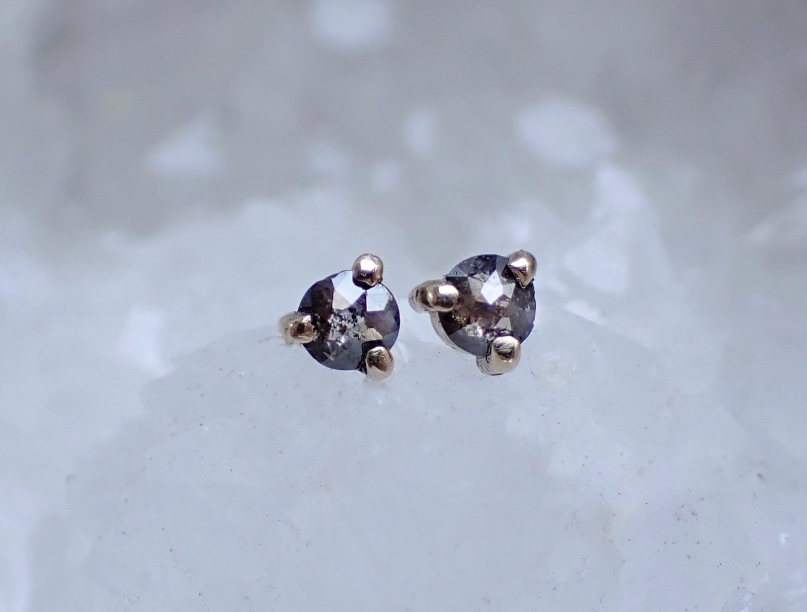 Salt + Pepper 3.5 mm Round Diamond Stud Earrings - mossNstone