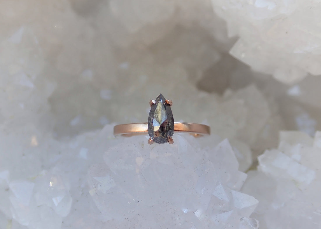 Ready to ship: Salt and Pepper diamond Ring 14k Rose Gold, Size 6 - Salt and Pepper Diamond Ring- mossNstone
