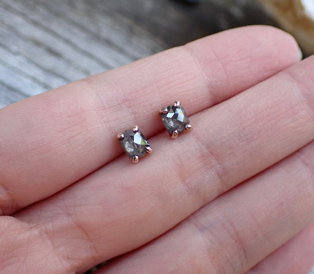 Salt + Pepper Hexagon Diamond Stud Earrings - mossNstone