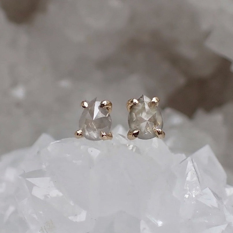 Custom Rose Cut Salt and Pepper Diamond Stud Earrings - mossNstone