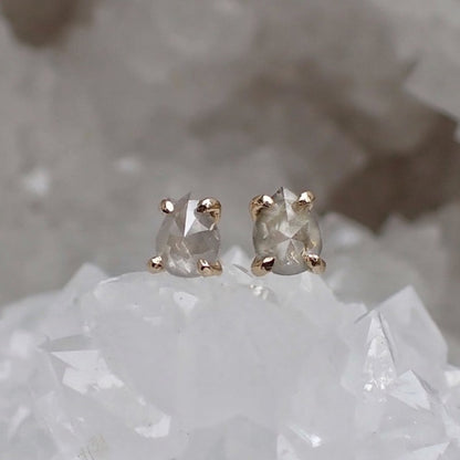 Custom Rose Cut Salt and Pepper Diamond Stud Earrings - mossNstone
