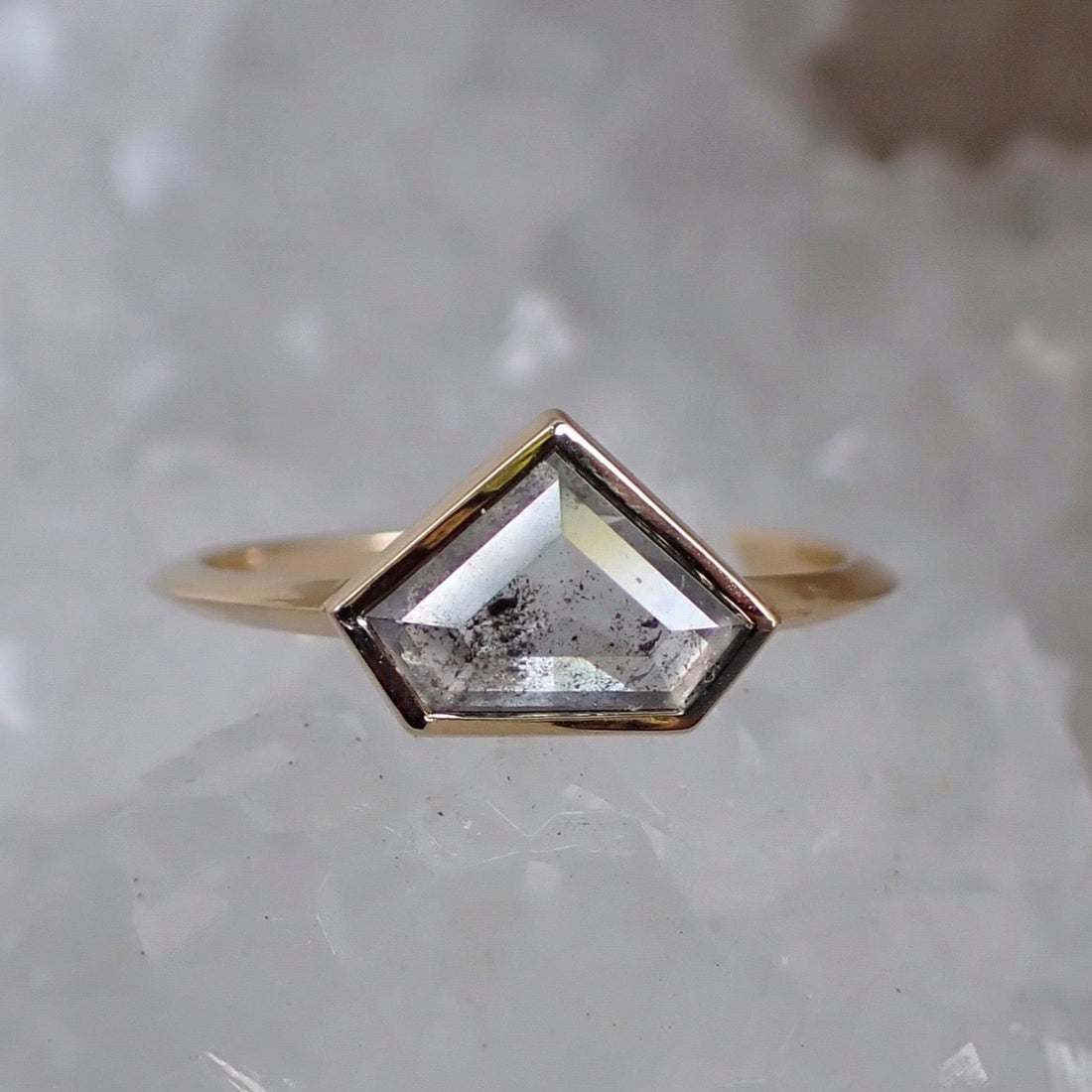 Shield Cut Salt and Pepper Diamond Ring - Salt and Pepper Diamond Ring- mossNstone