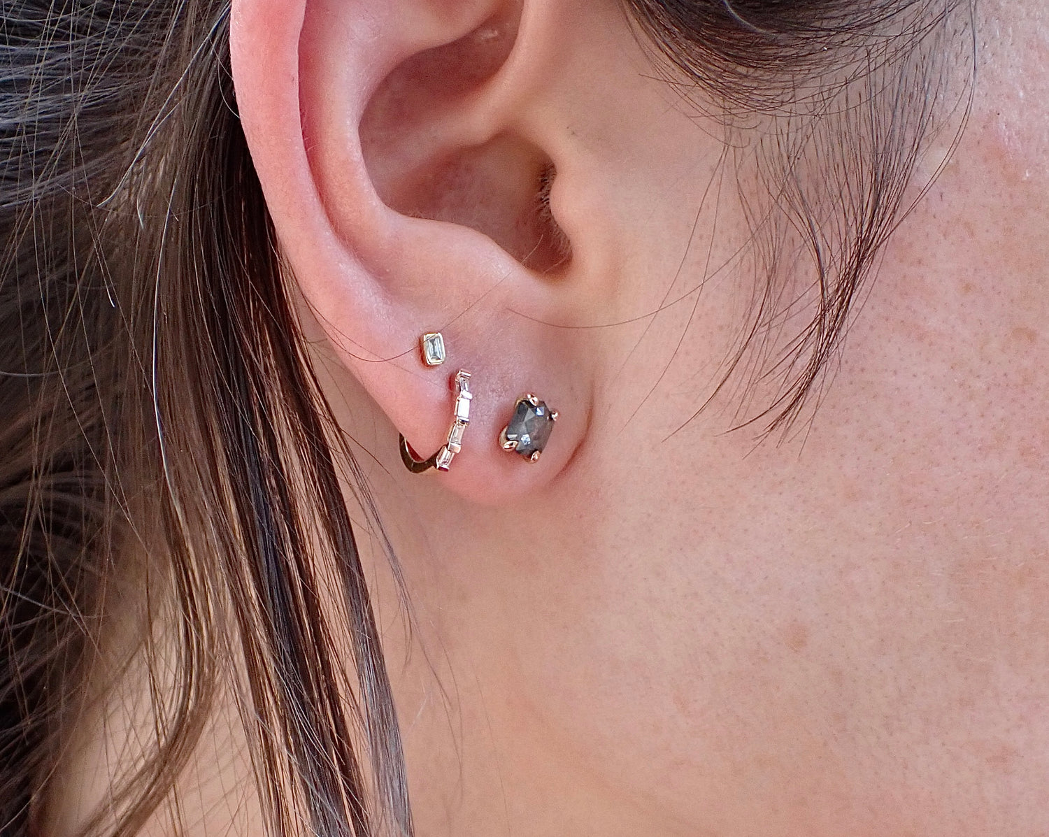 Diamond Baguette Huggie Hoops - mossNstone
