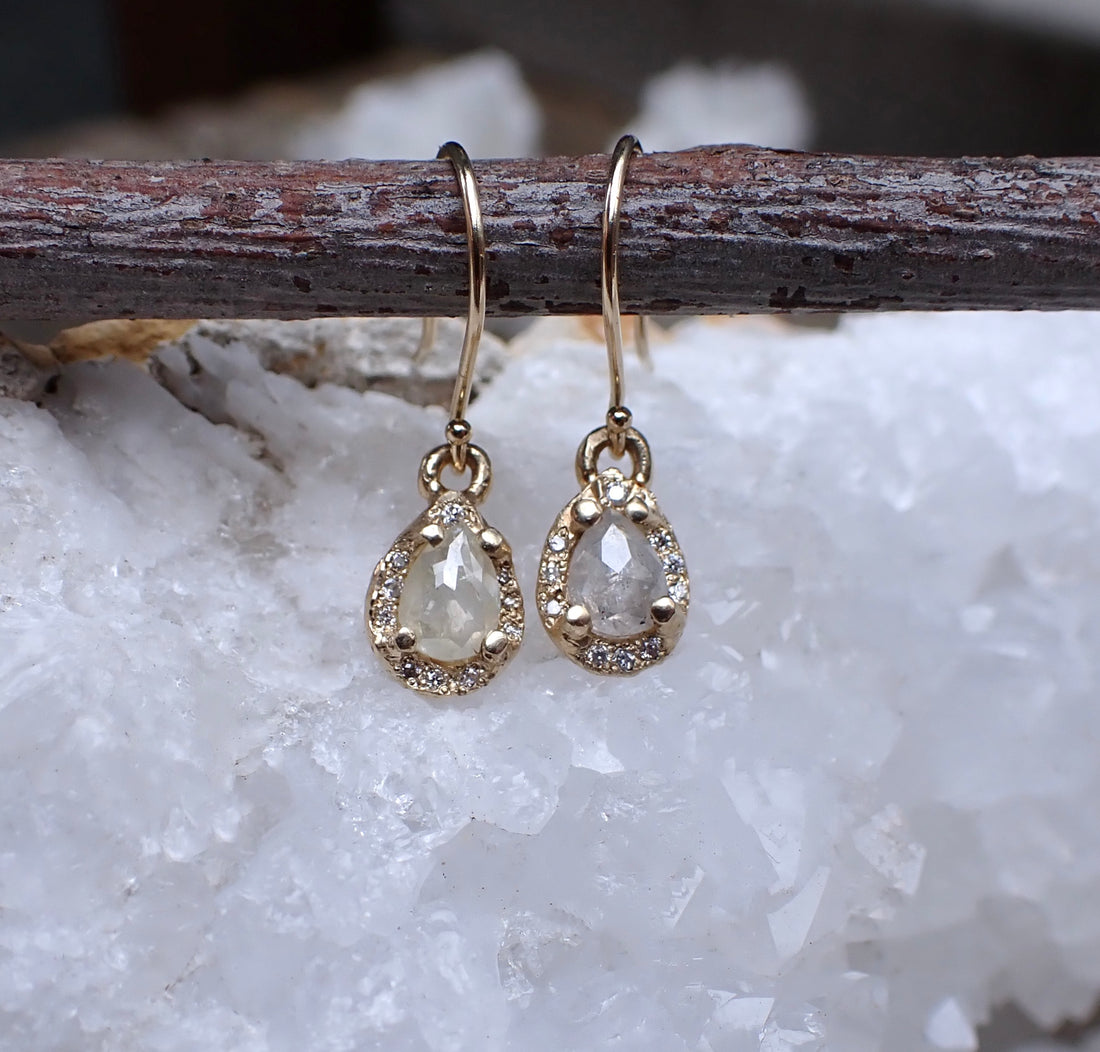 Natural Diamond Earrings - Salt and Pepper Diamond Ring- mossNstone