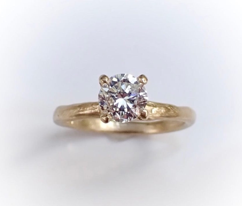 Half Carat GIA Diamond, Solitaire Rustic Diamond Ring - mossNstone