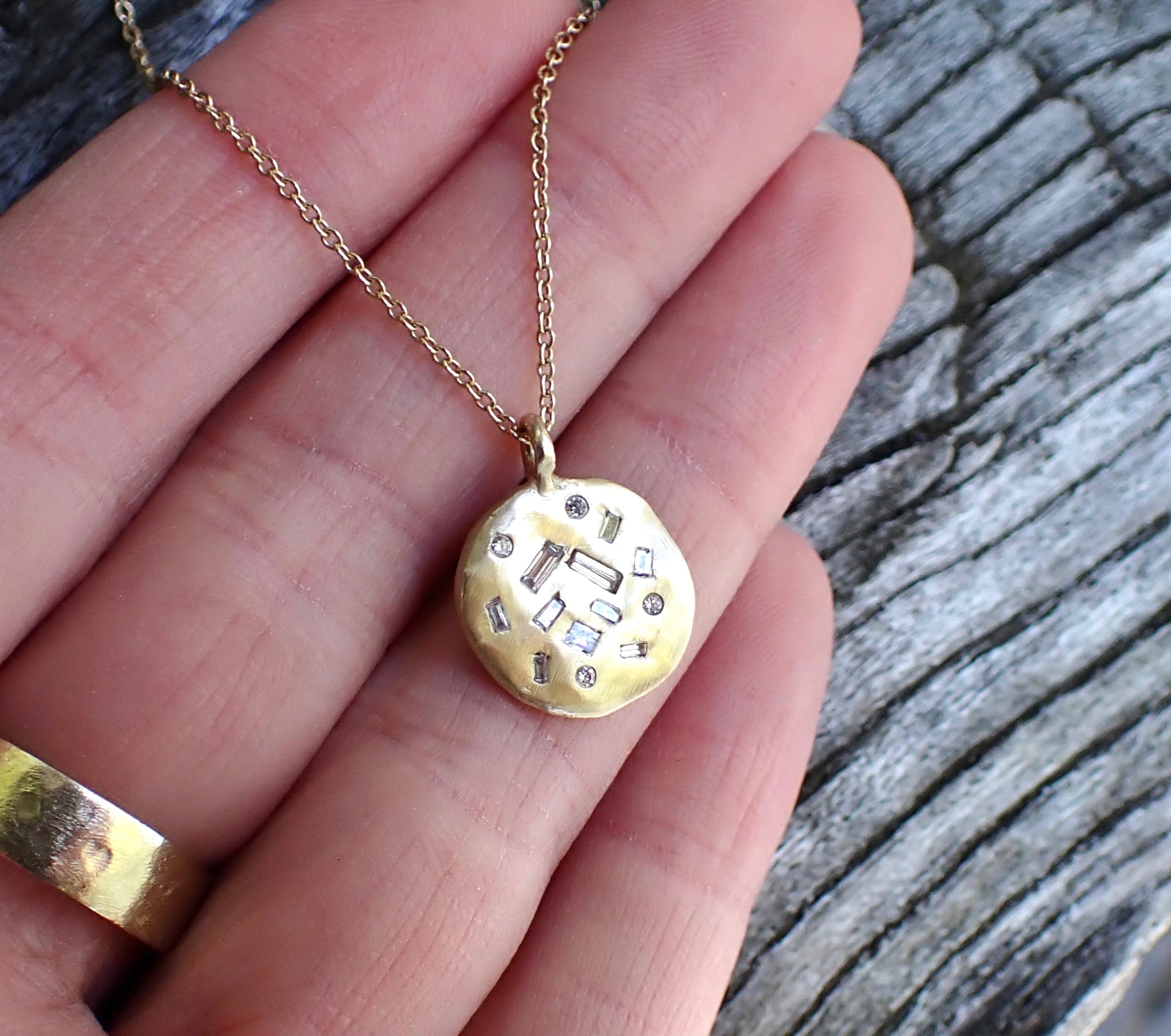 Scattered Diamond Solid Gold Coin Pendant - mossNstone
