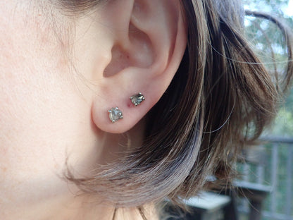 Custom Rose Cut Salt and Pepper Diamond Stud Earrings - mossNstone