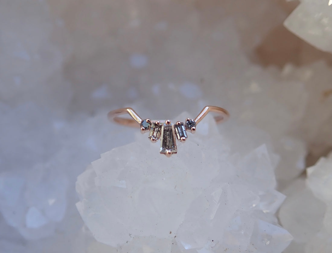 Baguette Accent band - Salt and Pepper Diamond Ring- mossNstone
