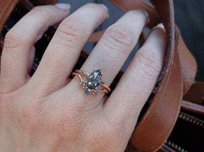 Salt and Pepper Pear Diamond Ring Set, 14k Rose Gold - mossNstone